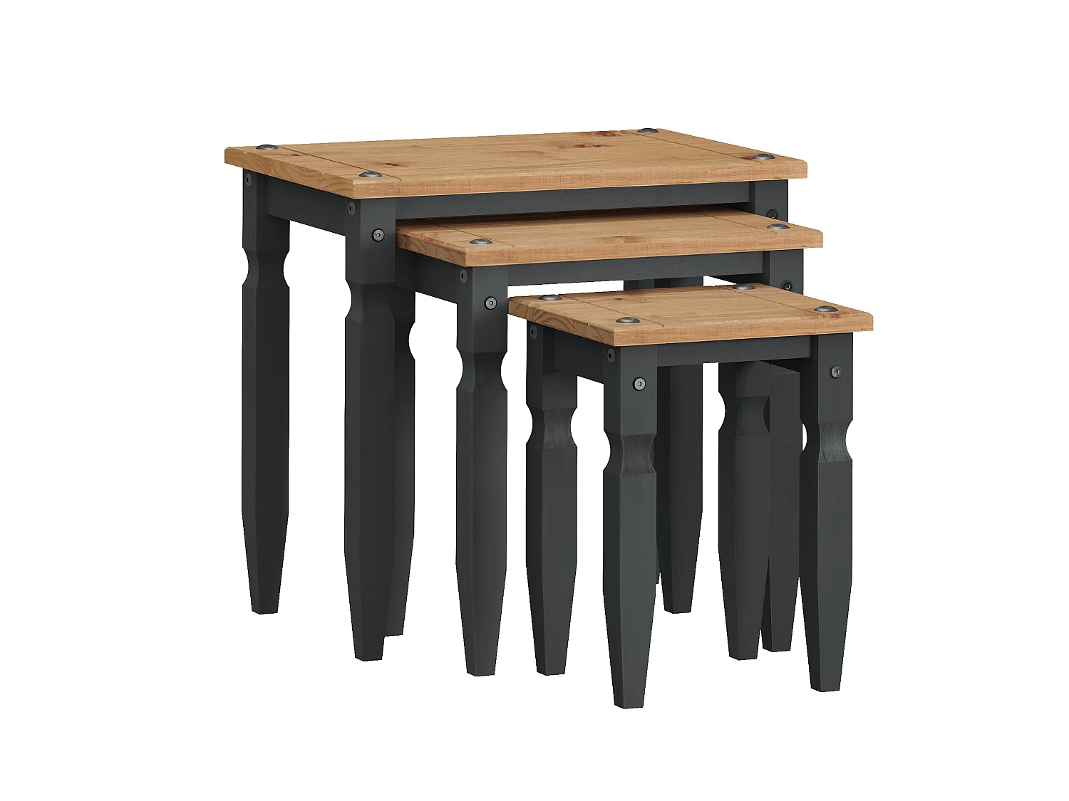 Mercers Furniture Corona Charcoal Piccolo Nest of 3 Tables Side End Lamp Solid Wood Pine Wooden Dark Grey with Mexican Styling
