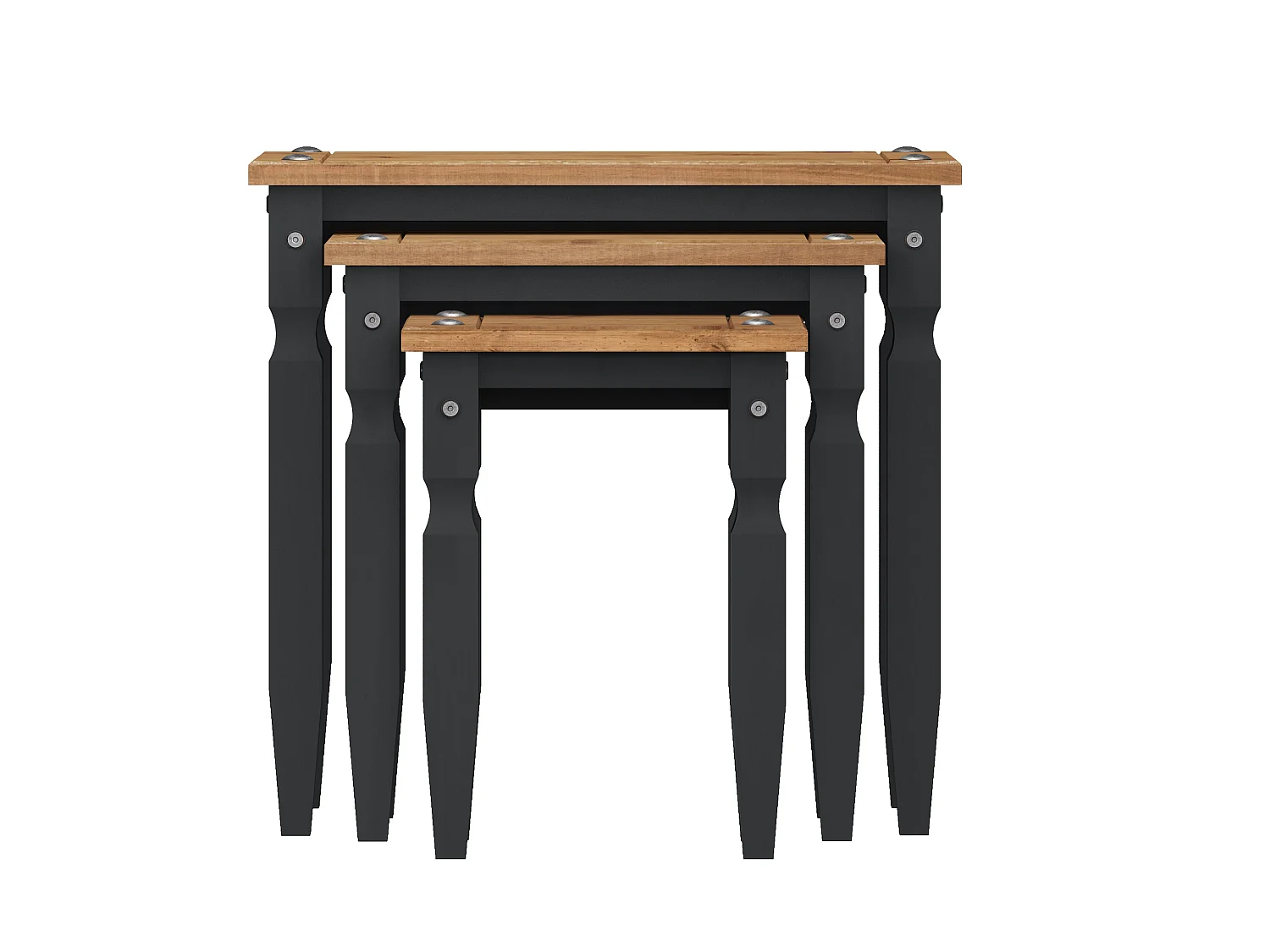 Mercers Furniture Corona Charcoal Piccolo Nest of 3 Tables Side End Lamp Solid Wood Pine Wooden Dark Grey with Mexican Styling