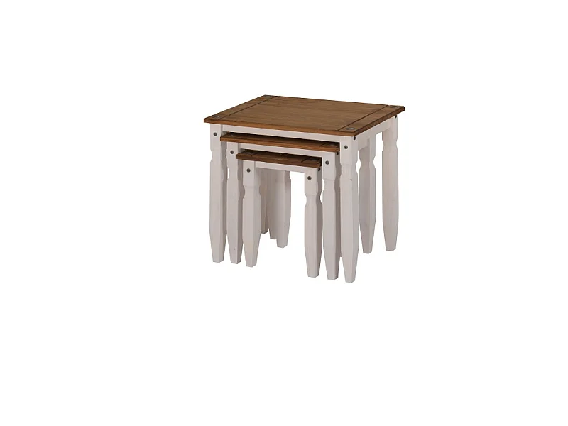 Mercers Furniture Corona White Piccolo Nest of 3 Tables Side End Lamp Occasional Solid Wood Pine Wooden with Mexican Styling