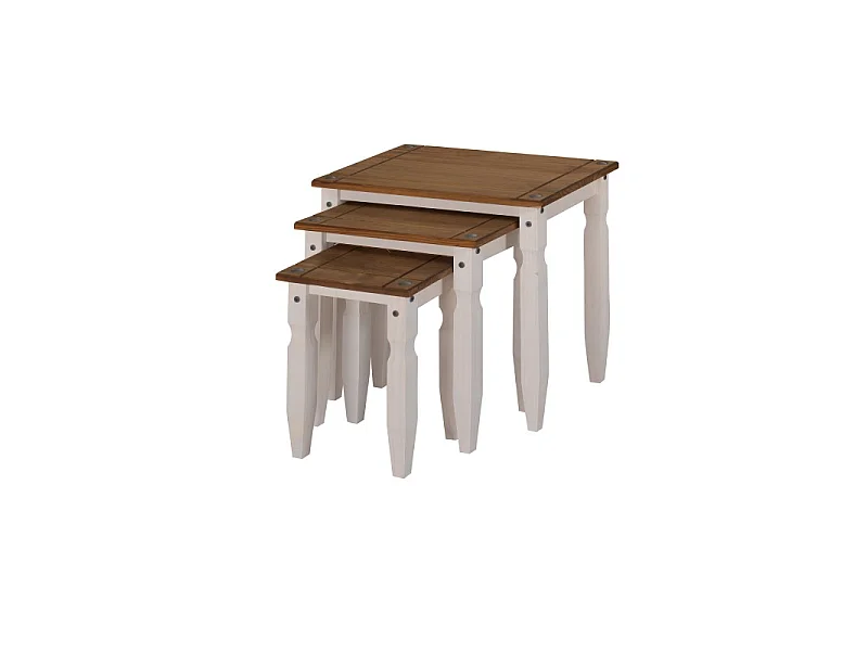 Mercers Furniture Corona White Piccolo Nest of 3 Tables Side End Lamp Occasional Solid Wood Pine Wooden with Mexican Styling