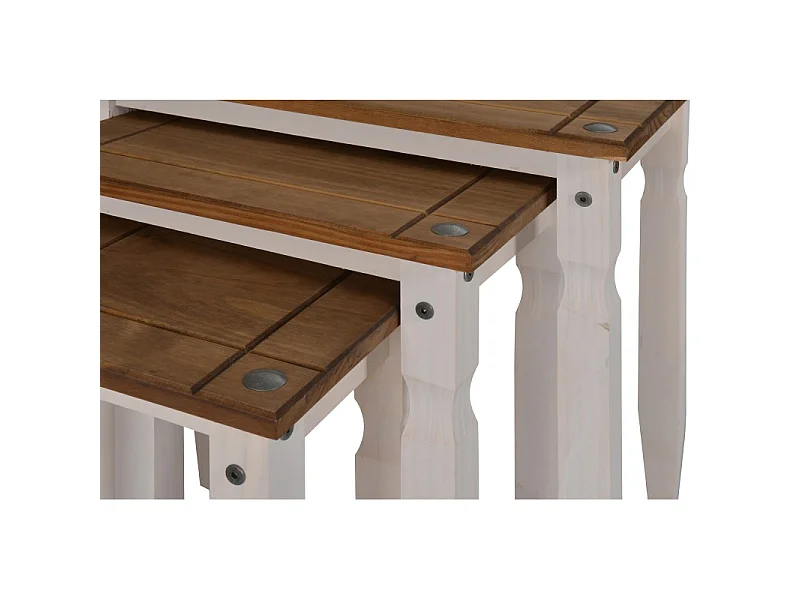 Mercers Furniture Corona White Piccolo Nest of 3 Tables Side End Lamp Occasional Solid Wood Pine Wooden with Mexican Styling