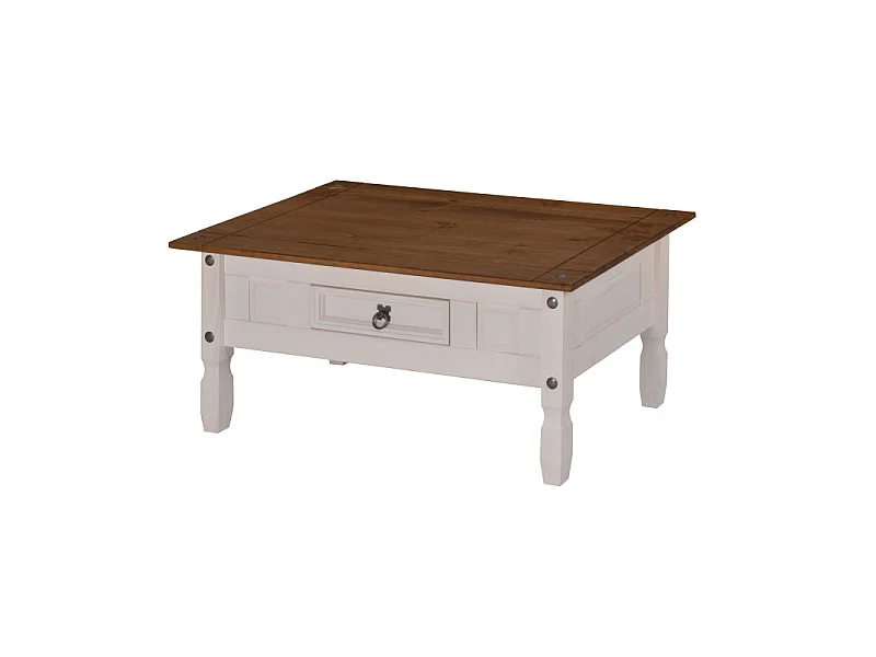 Mercers Furniture Corona White 1 Drawer Coffee Table Solid Wood Pine Wooden with Mexican Styling