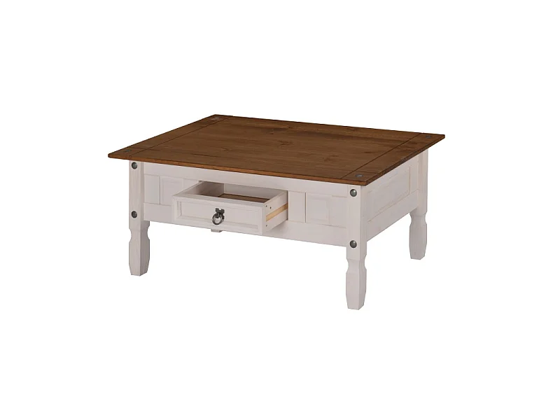 Mercers Furniture Corona White 1 Drawer Coffee Table Solid Wood Pine Wooden with Mexican Styling