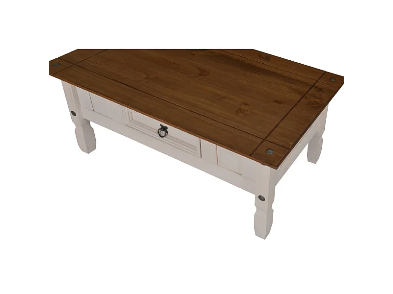 Mercers Furniture Corona White 1 Drawer Coffee Table Solid Wood Pine Wooden with Mexican Styling