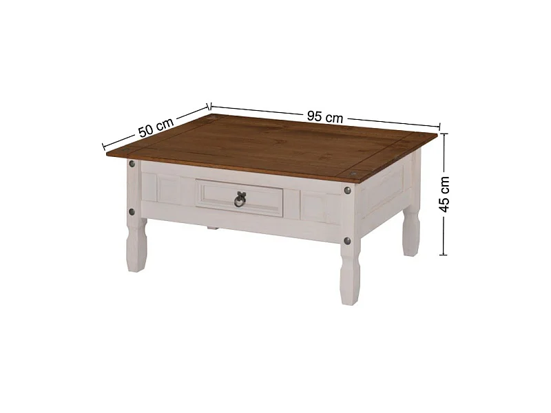 Mercers Furniture Corona White 1 Drawer Coffee Table Solid Wood Pine Wooden with Mexican Styling