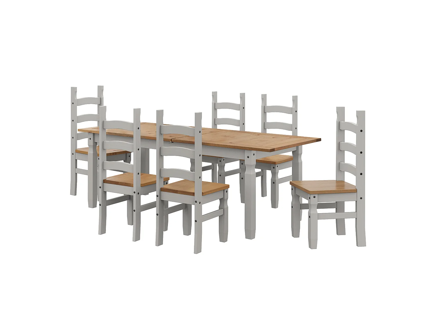 Mercers Furniture Corona Grey Wax Large Extending Dining Table & 6 Chairs Set Solid Wood Pine Wooden Extendable Kitchen with Mexican Styling