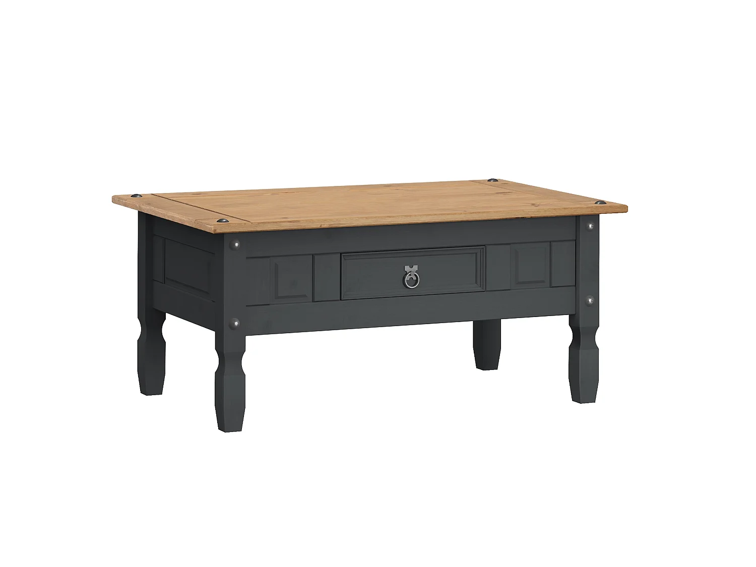Mercers Furniture Corona Charcoal 1 Drawer Coffee Table Solid Wood Pine Wooden Dark Grey with Mexican Styling