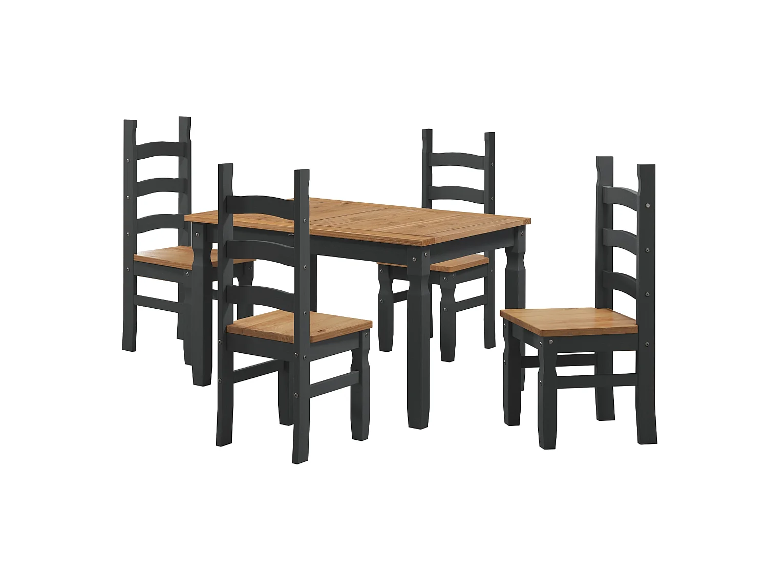Mercers Furniture Corona Charcoal Small Extending Dining Table & 4 Chairs Set Solid Wood Mexican Pine Wooden Extendable Kitchen Dark grey