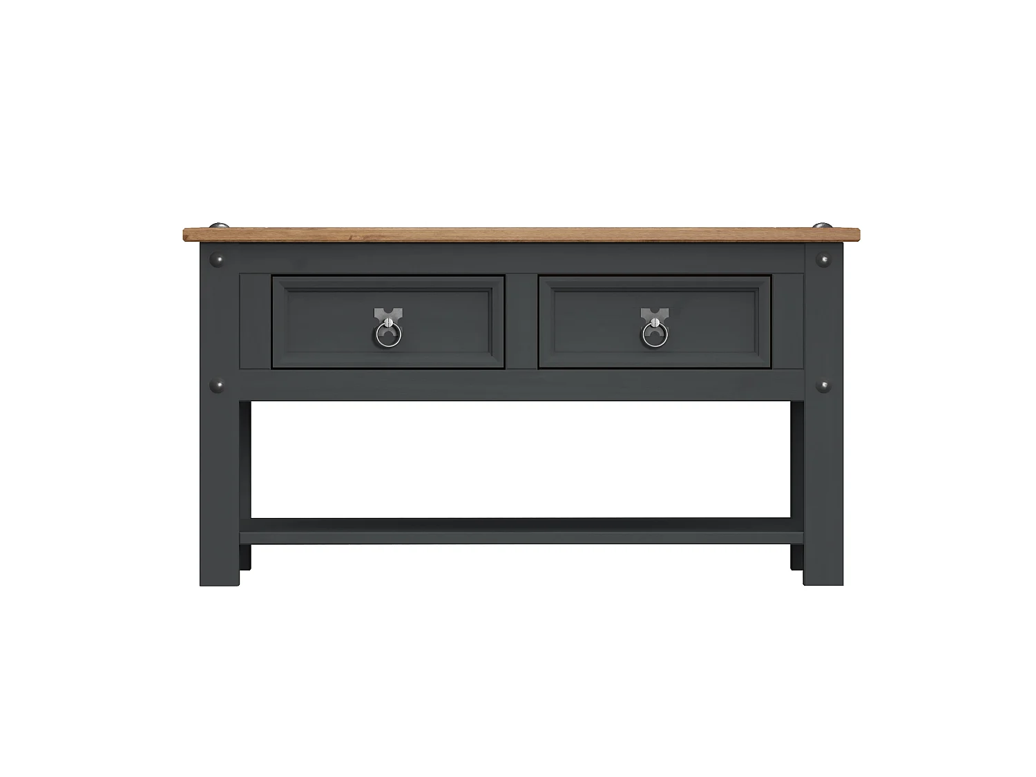 Mercers Furniture Corona Charcoal 2 Drawer 1 Shelf Coffee Table Solid Wood Pine Wooden Dark Grey with Mexican Styling