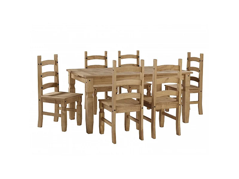 Mercers Furniture Corona Large Extending Table & 6 Chairs Dining Set Long Solid Wood Pine Wooden Kitchen with Mexican Styling