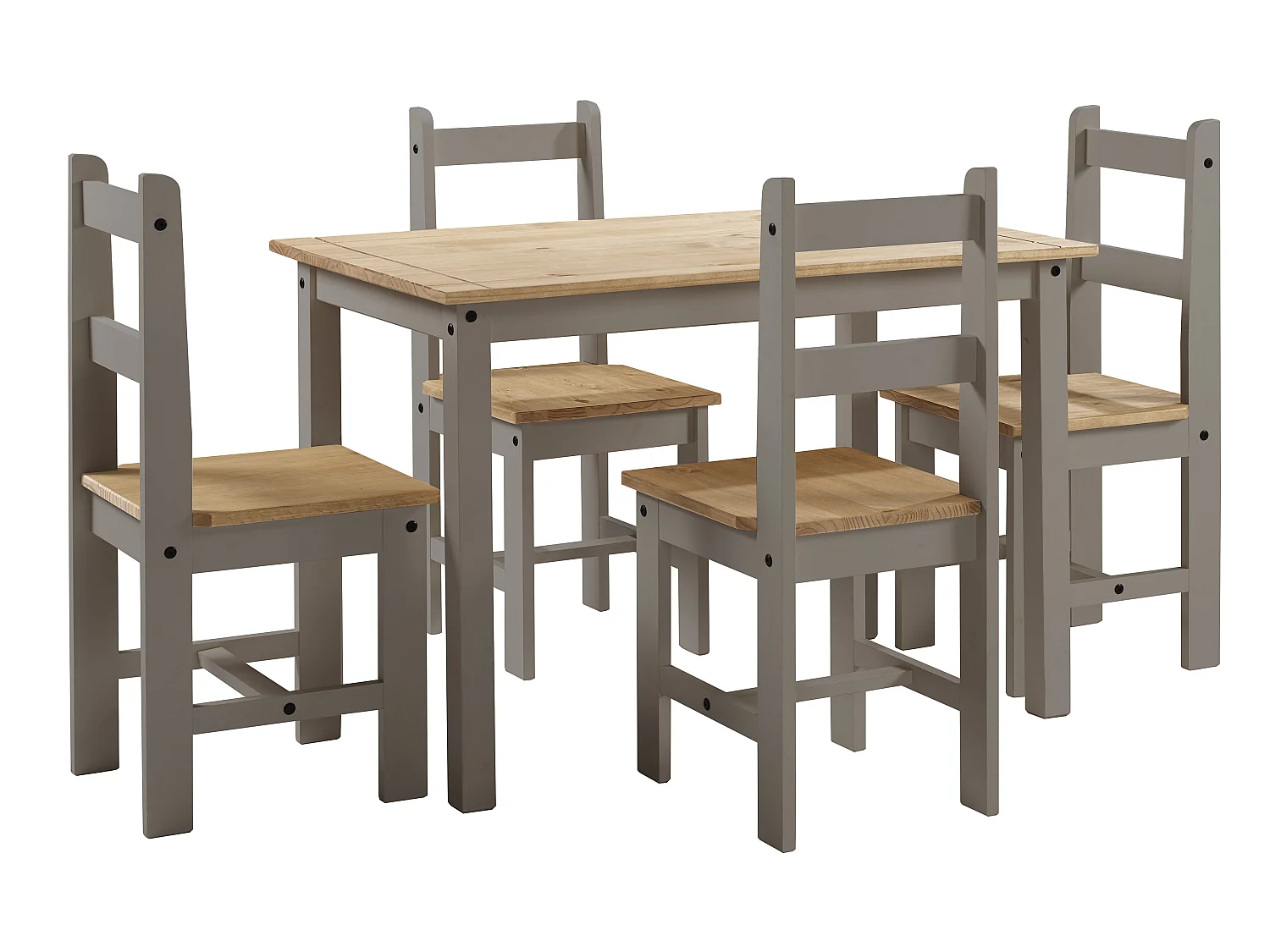 Mercers Furniture Corona Grey Wax Budget Dining Set Table & 4 Chairs Small Kitchen Solid Wood Pine Wooden with Mexican Styling