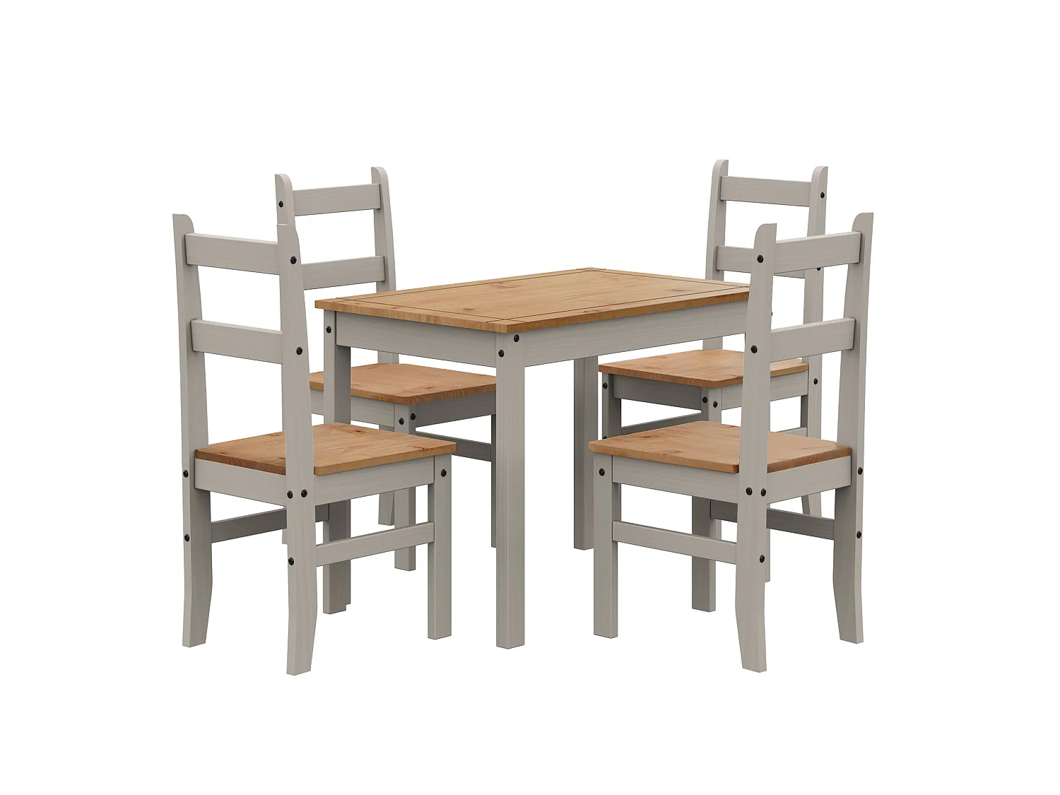 Mercers Furniture Corona Grey Wax Budget Dining Set Table & 4 Chairs Small Kitchen Solid Wood Pine Wooden with Mexican Styling