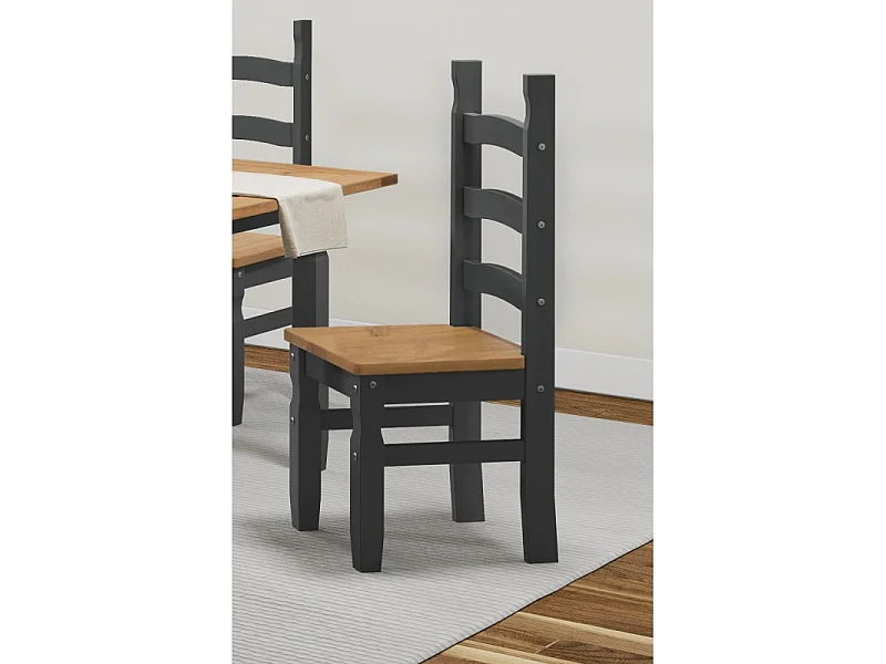 Mercers Furniture Corona Charcoal 6'0 Dining Table & 6 Chairs Set Solid Wood Mexican Pine Wooden Long Large Kitchen Dark Grey