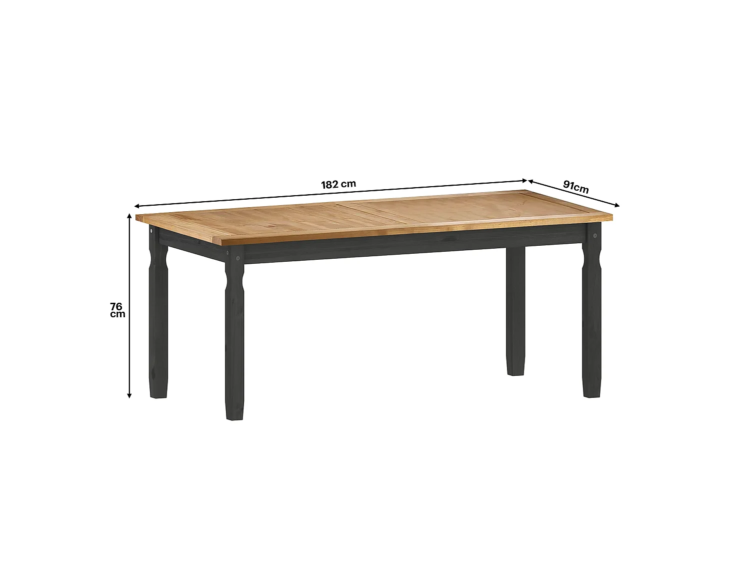 Mercers Furniture Corona Charcoal 6'0 Dining Table & 6 Chairs Set Solid Wood Mexican Pine Wooden Long Large Kitchen Dark Grey