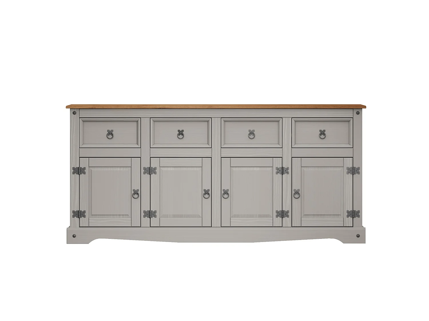 Mercers Furniture Corona Grey Wax 4 Door 4 Drawer Sideboard Cabinet Large Cupboard Solid Wood Pine Wooden with Mexican Styling