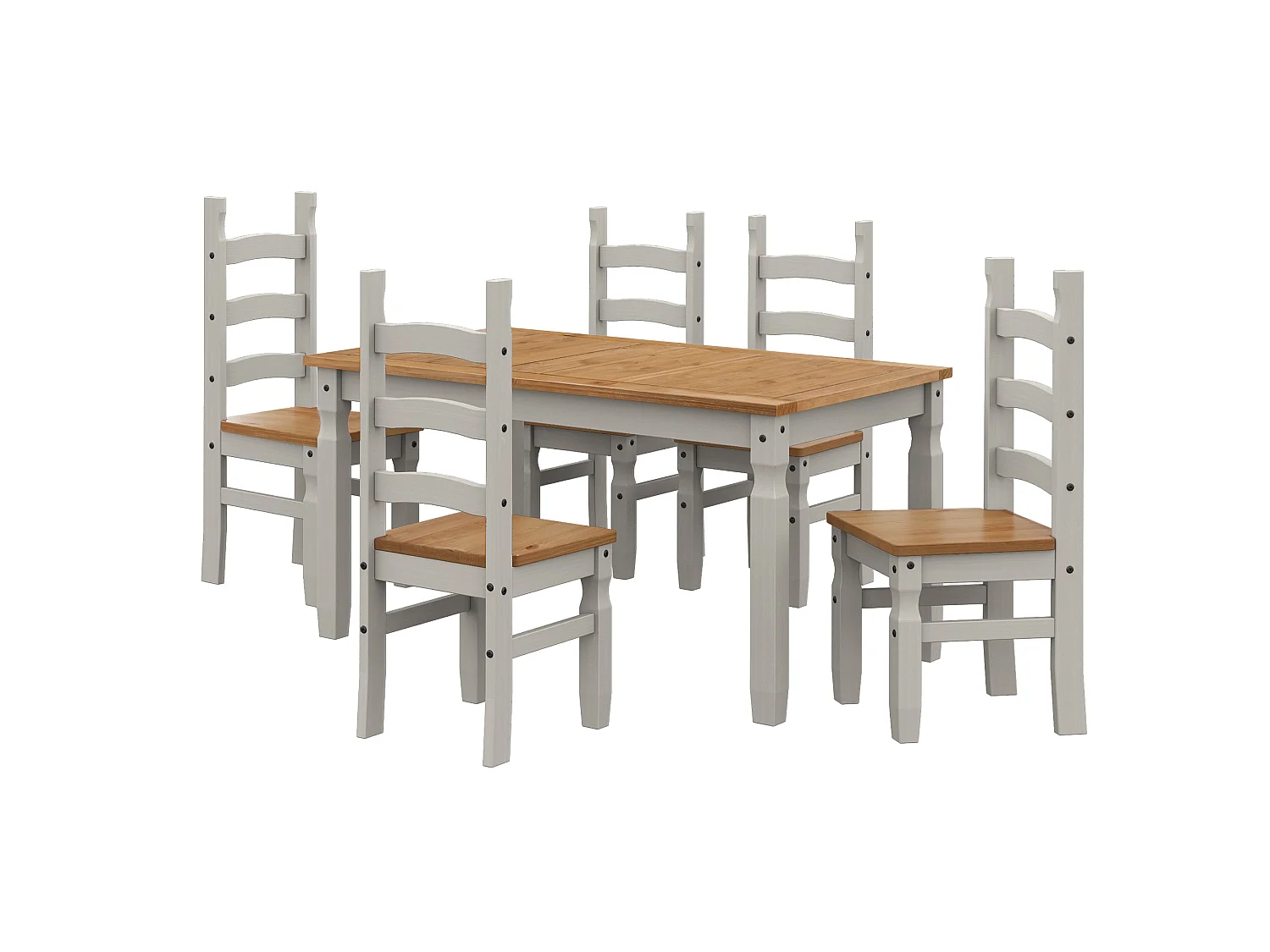 Mercers Furniture Corona Grey Wax 5'0" Dining Table & 4 Chairs Solid Wood Pine Wooden Kitchen Dining Set with Mexican Styling