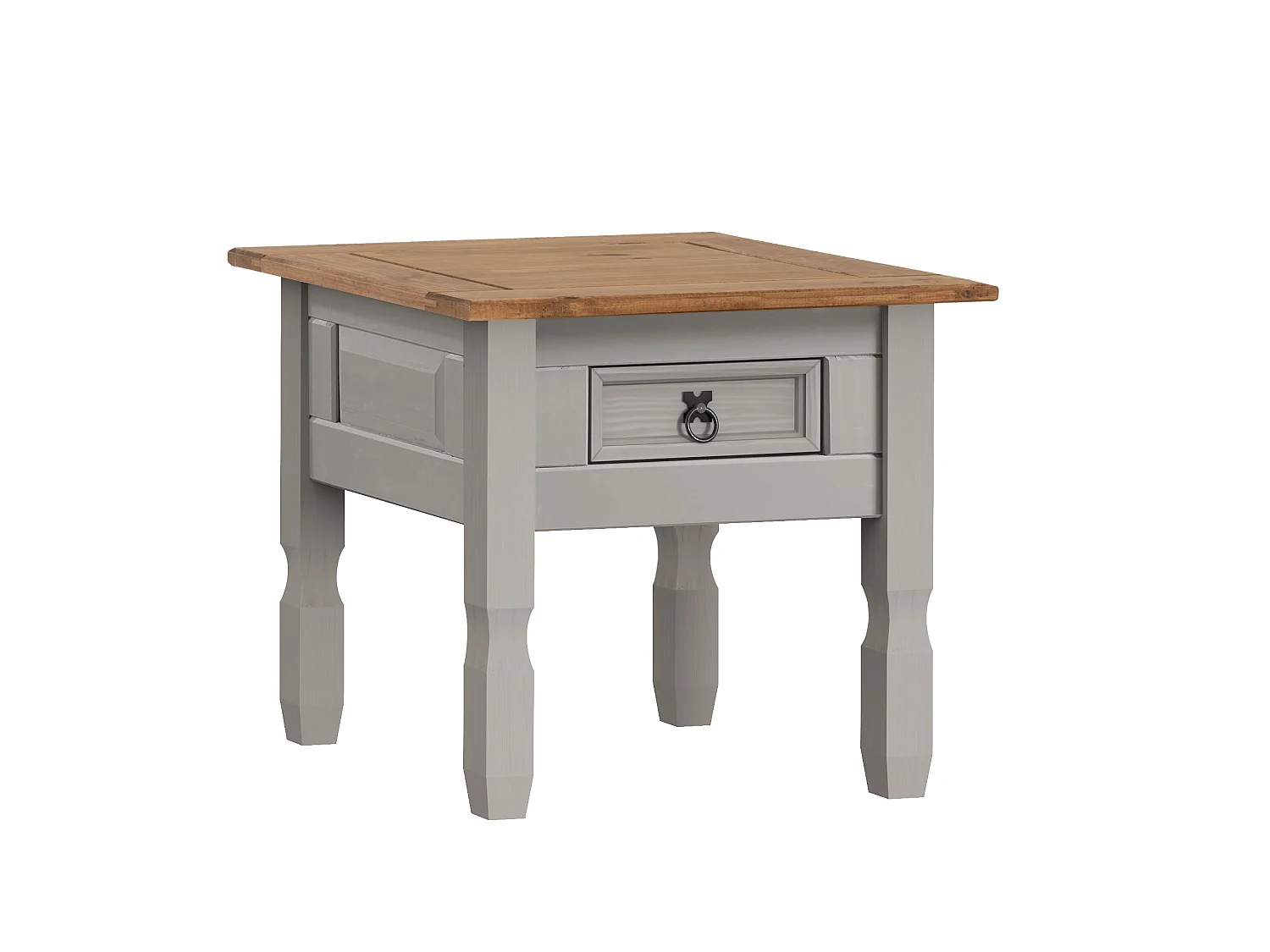 Mercers Furniture Corona Grey Wax 1 Drawer Lamp Table Small Coffee Side Unit Solid Wood Pine Wooden Living Room with Mexican Styling