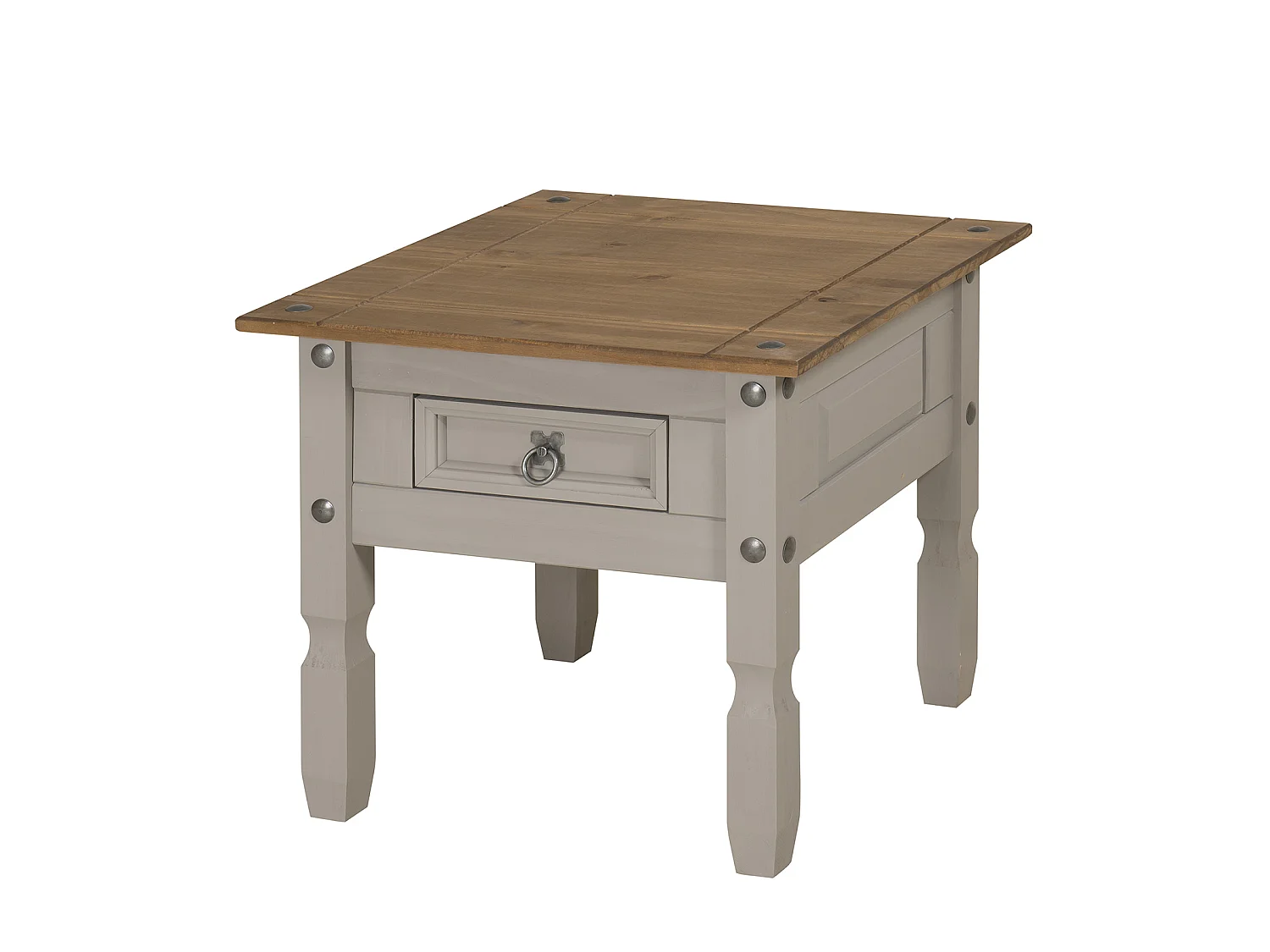 Mercers Furniture Corona Grey Wax 1 Drawer Lamp Table Small Coffee Side Unit Solid Wood Pine Wooden Living Room with Mexican Styling