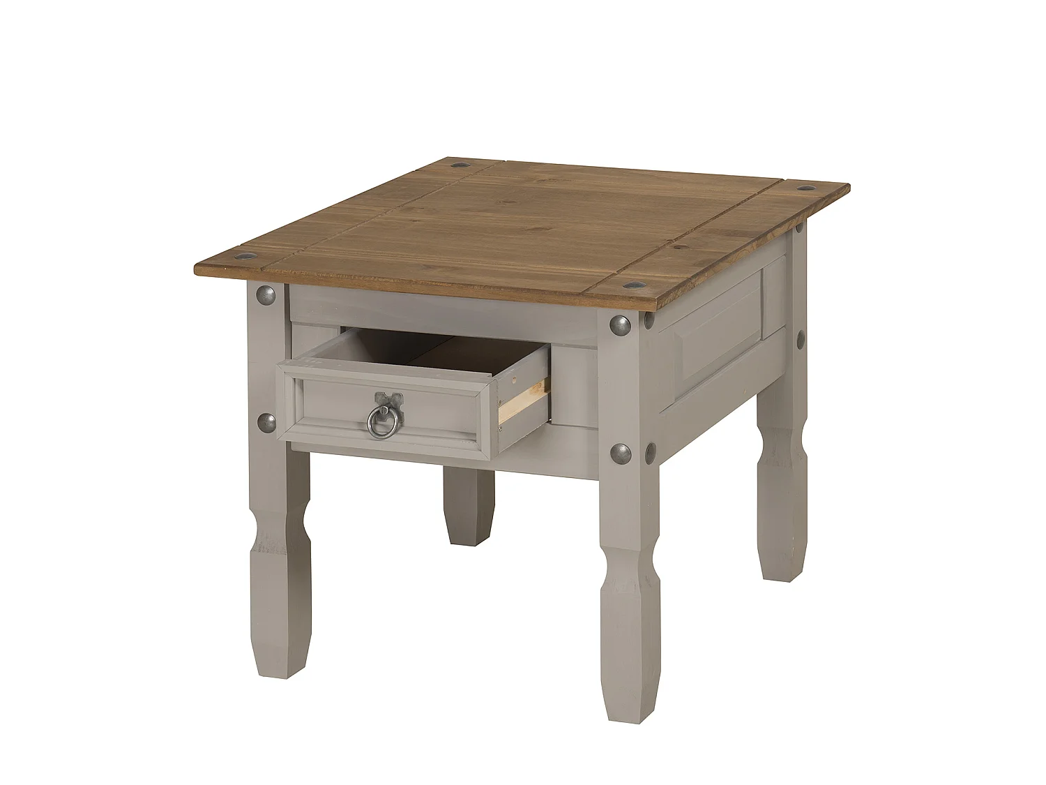 Mercers Furniture Corona Grey Wax 1 Drawer Lamp Table Small Coffee Side Unit Solid Wood Pine Wooden Living Room with Mexican Styling
