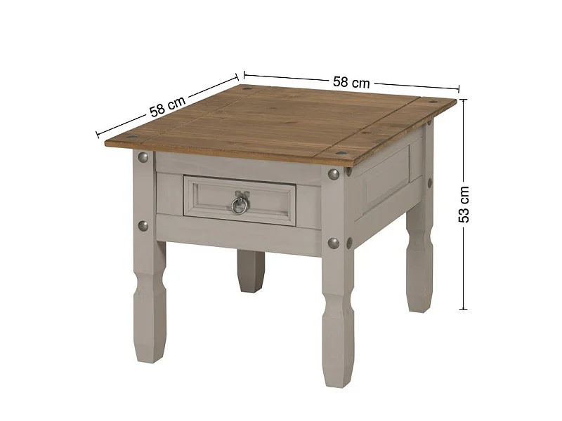 Mercers Furniture Corona Grey Wax 1 Drawer Lamp Table Small Coffee Side Unit Solid Wood Pine Wooden Living Room with Mexican Styling