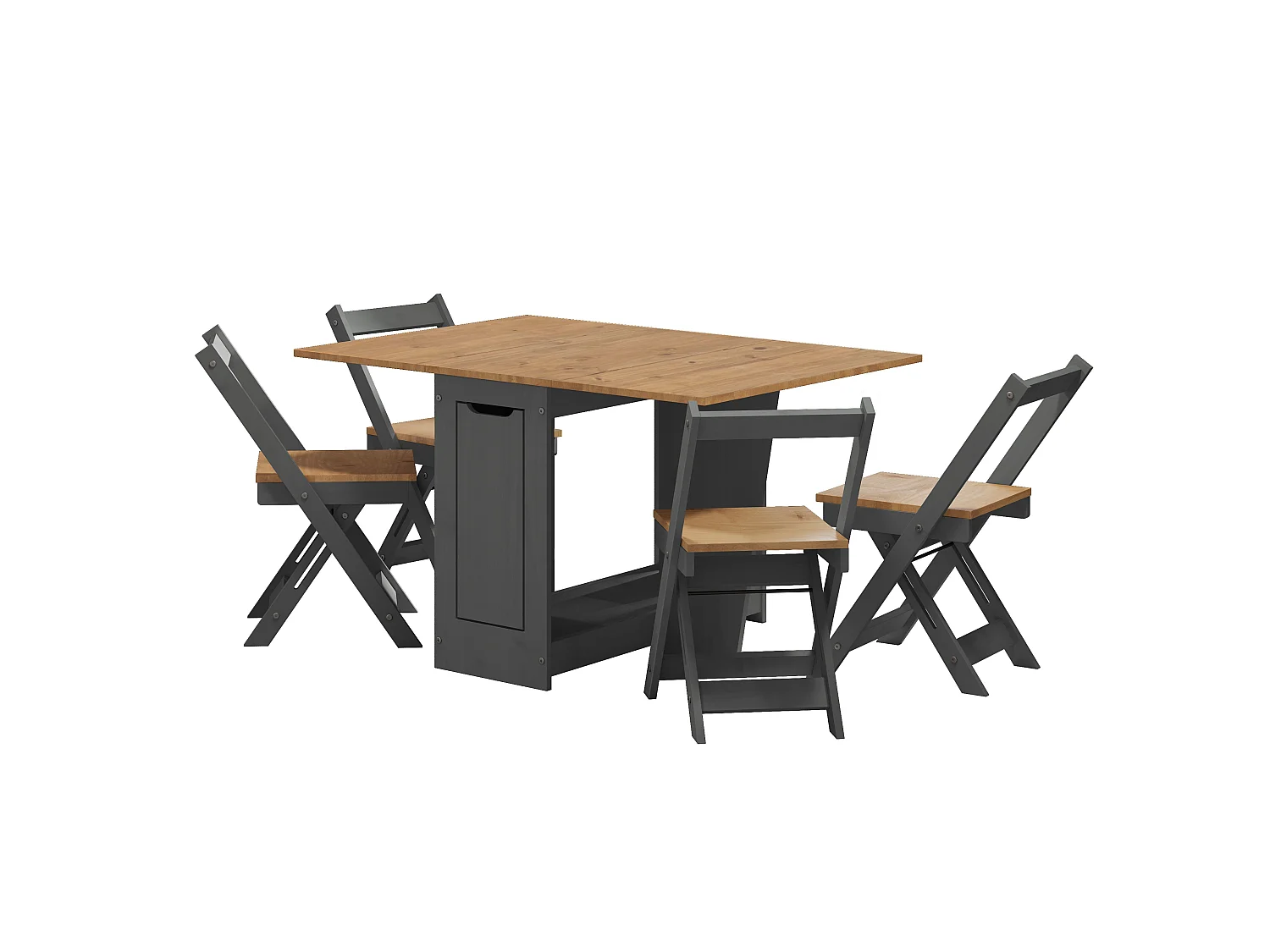 Mercers Furniture Corona Charcoal Butterfly Dining Set Folding Table 4 Chairs Compact Drop Leaf Kitchen Small Solid Wood Mexican Pine Dark Grey