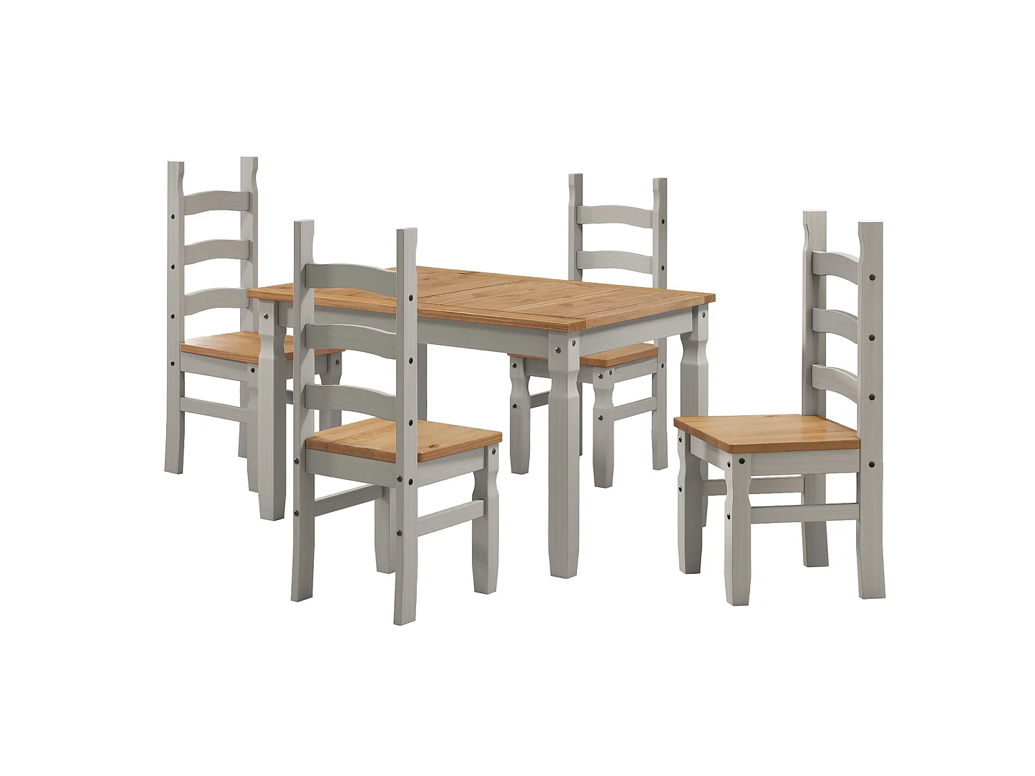 Mercers Furniture Corona Grey Wax 4'0 Dining Table & 4 Chairs Set Solid Wood Pine Wooden Kitchen with Mexican Styling