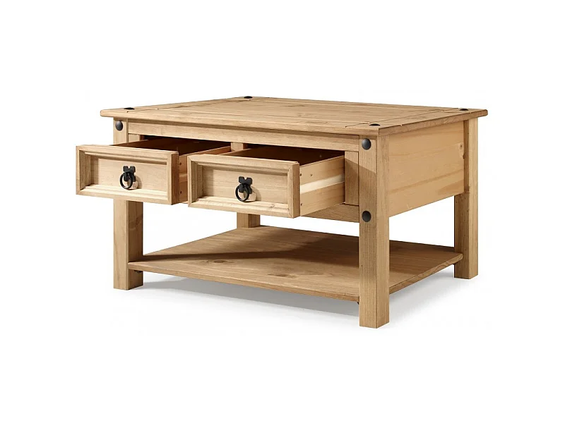 Mercers Furniture Corona 2 Drawer 1 Shelf Coffee Table Solid Wood Pine Wooden with Mexican Styling
