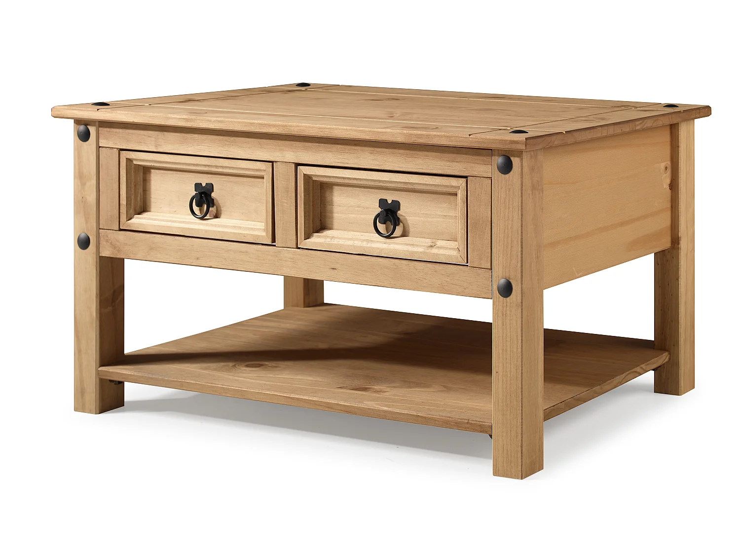 Mercers Furniture Corona 2 Drawer 1 Shelf Coffee Table Solid Wood Pine Wooden with Mexican Styling