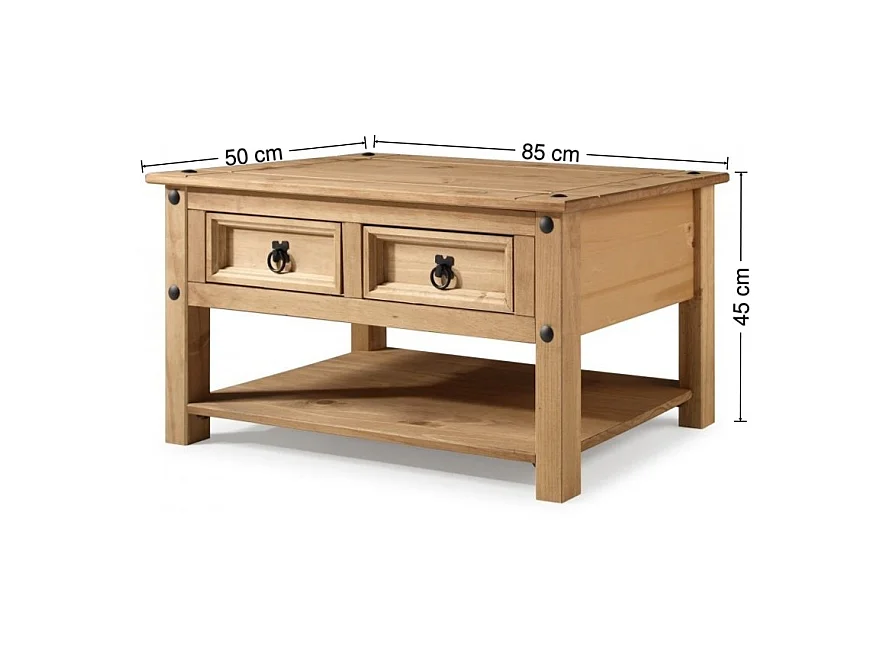 Mercers Furniture Corona 2 Drawer 1 Shelf Coffee Table Solid Wood Pine Wooden with Mexican Styling