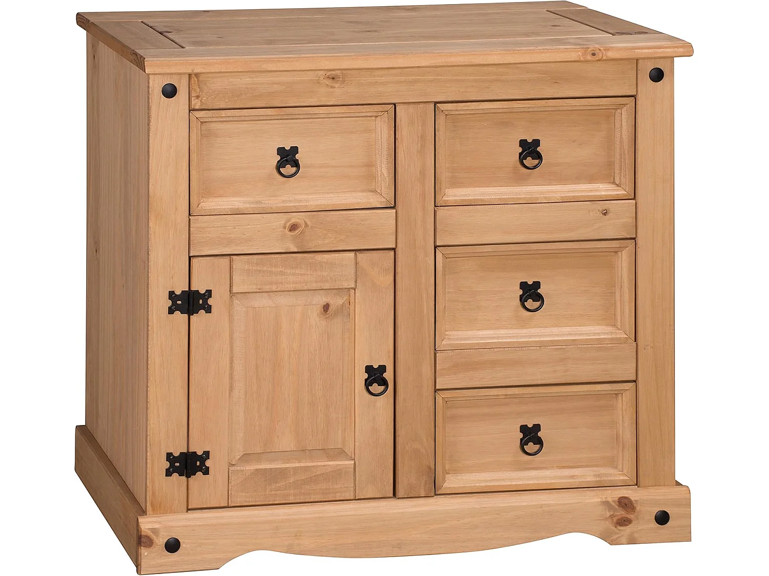 Mercers Furniture Corona Sideboard 1 Door 4 Drawer Cupboard Cabinet Small Solid Wood Pine Wooden with Mexican Styling