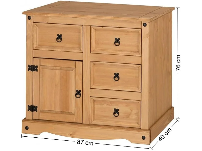 Mercers Furniture Corona Sideboard 1 Door 4 Drawer Cupboard Cabinet Small Solid Wood Pine Wooden with Mexican Styling