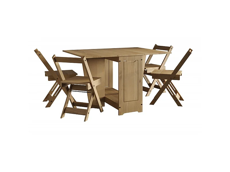 Mercers Furniture Corona Butterfly Dining Set Table & 4 Chairs Folding Compact Drop Leaf Solid Wood Mexican Pine Wooden Small Kitchen