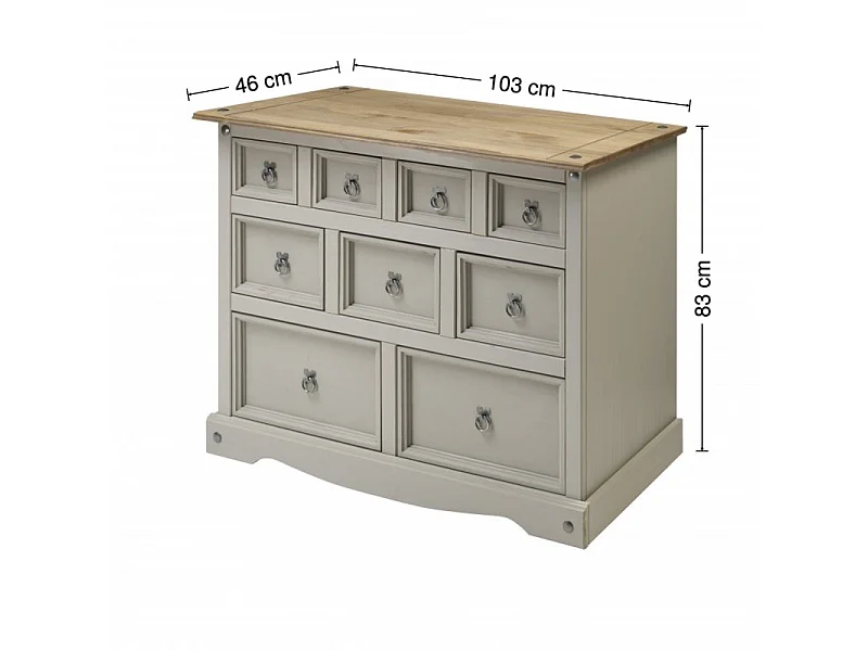 Mercers Furniture Corona 9 Drawer Merchants Chest 4+3+2 Drawers Sideboard Solid Wood Pine Grey Painted Wax Wooden Mexican Styling