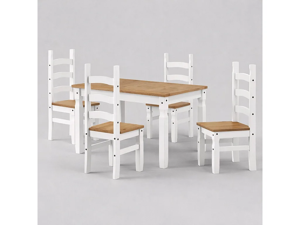 Mercers Furniture Corona White 4'0" Dining Table & 4 Chairs Set Solid Wood Mexican Pine Wooden Kitchen