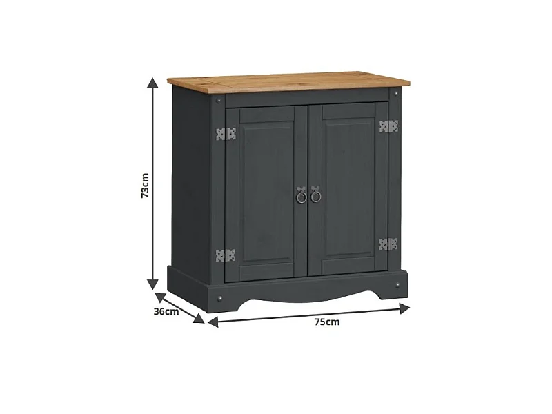 Mercers Furniture Corona Charcoal 2 Door Cupboard Sideboard Cabinet Solid Wood Mexican Pine Wooden Dark Grey