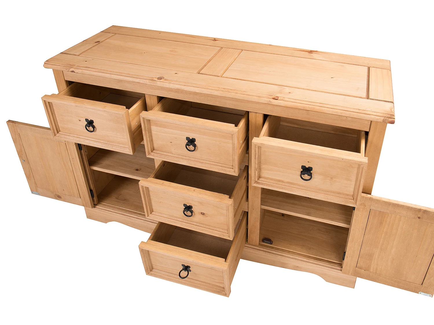 Mercers Furniture Corona Large 2 Door 5 Drawer Sideboard Cabinet Cupboard Dresser Solid Wood Pine Wooden with Mexican Styling