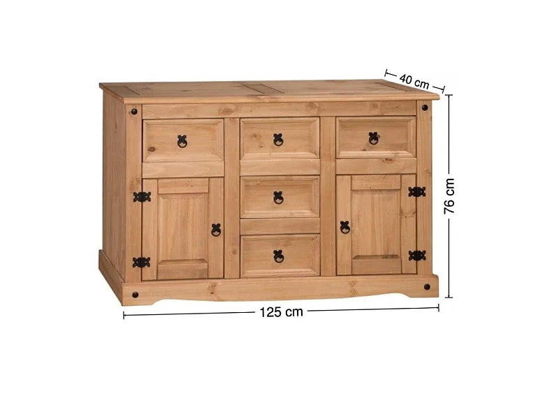 Mercers Furniture Corona Large 2 Door 5 Drawer Sideboard Cabinet Cupboard Dresser Solid Wood Pine Wooden with Mexican Styling