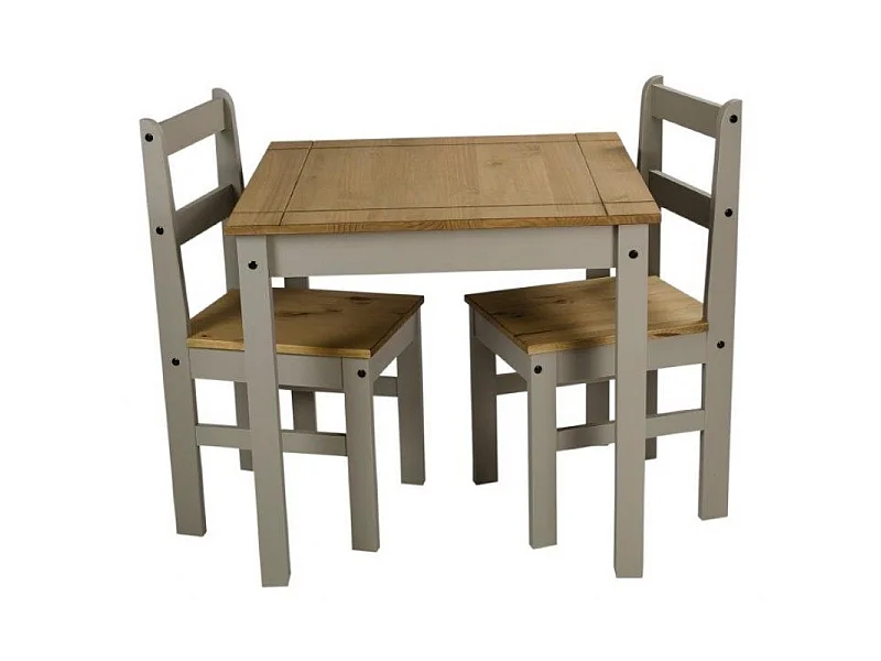 Mercers Furniture Corona Grey Wax Rio Dining Set Table & 2 Chairs Solid Wood Pine Wooden Square Small Kitchen with Mexican Styling