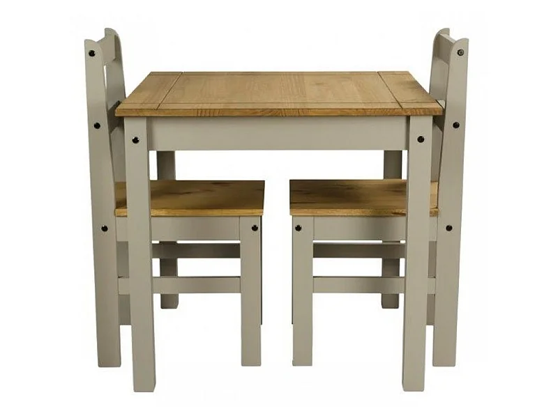 Mercers Furniture Corona Grey Wax Rio Dining Set Table & 2 Chairs Solid Wood Pine Wooden Square Small Kitchen with Mexican Styling