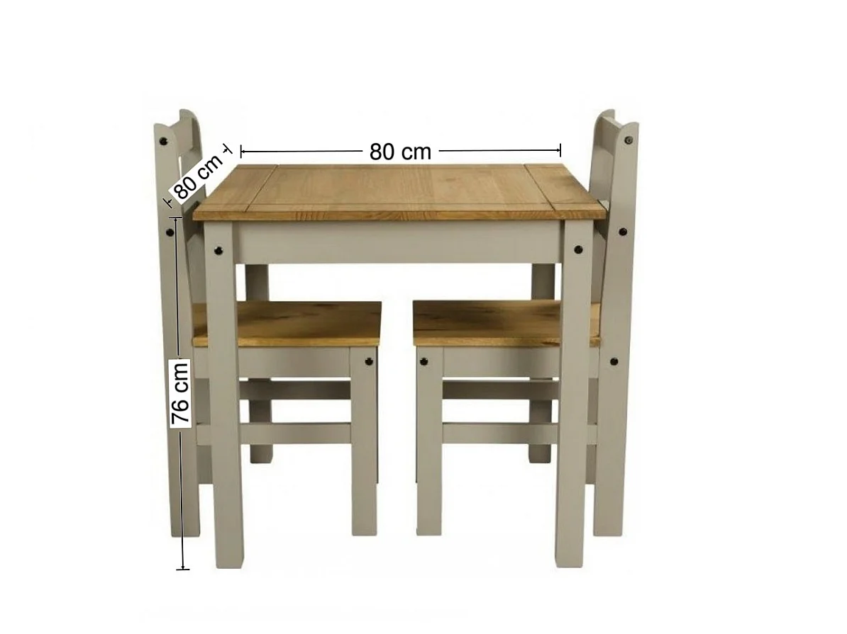 Mercers Furniture Corona Grey Wax Rio Dining Set Table & 2 Chairs Solid Wood Pine Wooden Square Small Kitchen with Mexican Styling