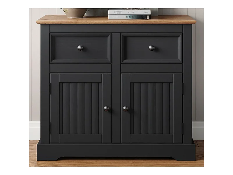 Mercers Furniture Country Charcoal 2 Door 2 Drawer Sideboard Cabinet Storage Cupboard Solid Wood Pine Wooden Dark Grey