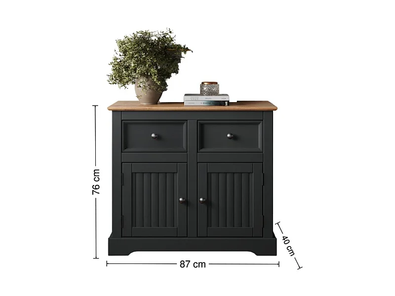 Mercers Furniture Country Charcoal 2 Door 2 Drawer Sideboard Cabinet Storage Cupboard Solid Wood Pine Wooden Dark Grey