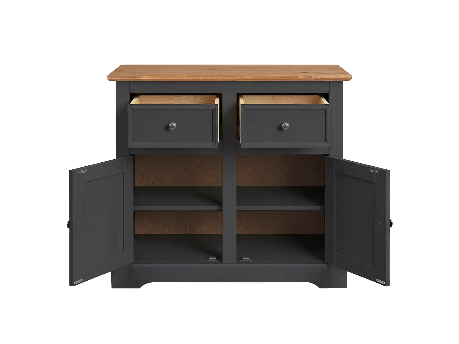 Mercers Furniture Country Charcoal 2 Door 2 Drawer Sideboard Cabinet Storage Cupboard Solid Wood Pine Wooden Dark Grey