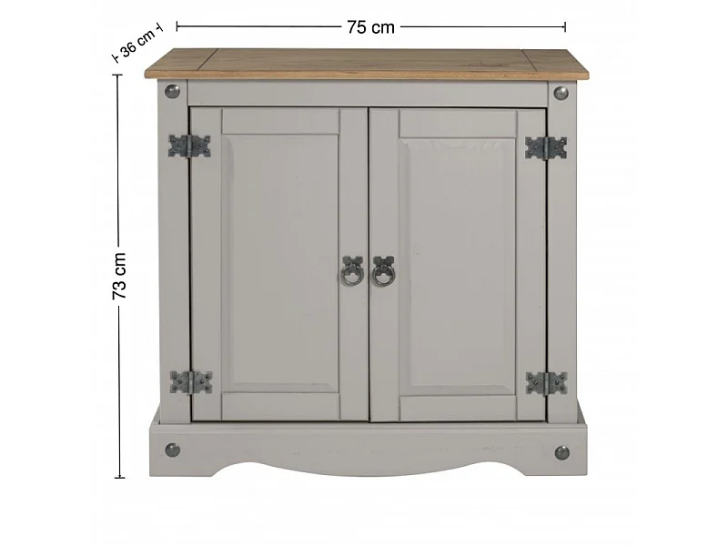 Mercers Furniture Corona Grey Painted Wax 2 Door Cupboard Sideboard Solid Wood Pine Wooden with Mexican Styling
