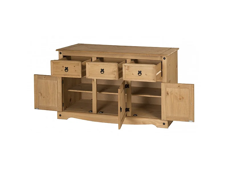 Mercers Furniture Corona 3 Door 3 Drawer Sideboard Cabinet Cupboard Dresser Solid Wood Pine with Mexican Styling Wooden