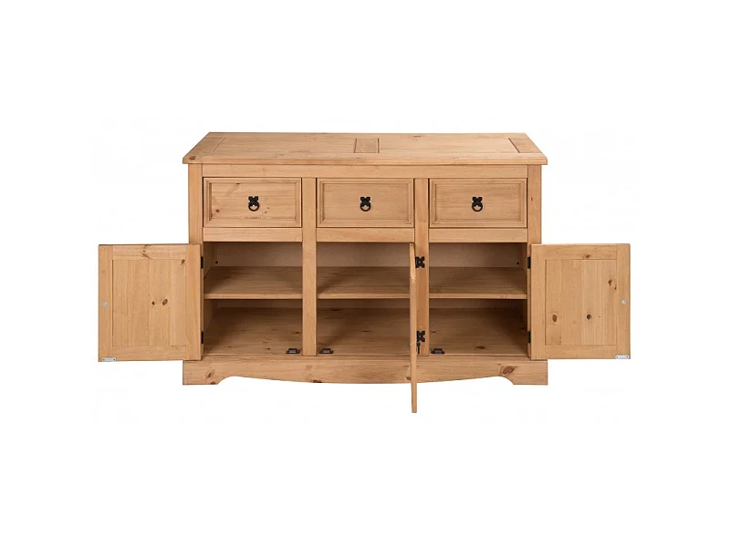 Mercers Furniture Corona 3 Door 3 Drawer Sideboard Cabinet Cupboard Dresser Solid Wood Pine with Mexican Styling Wooden