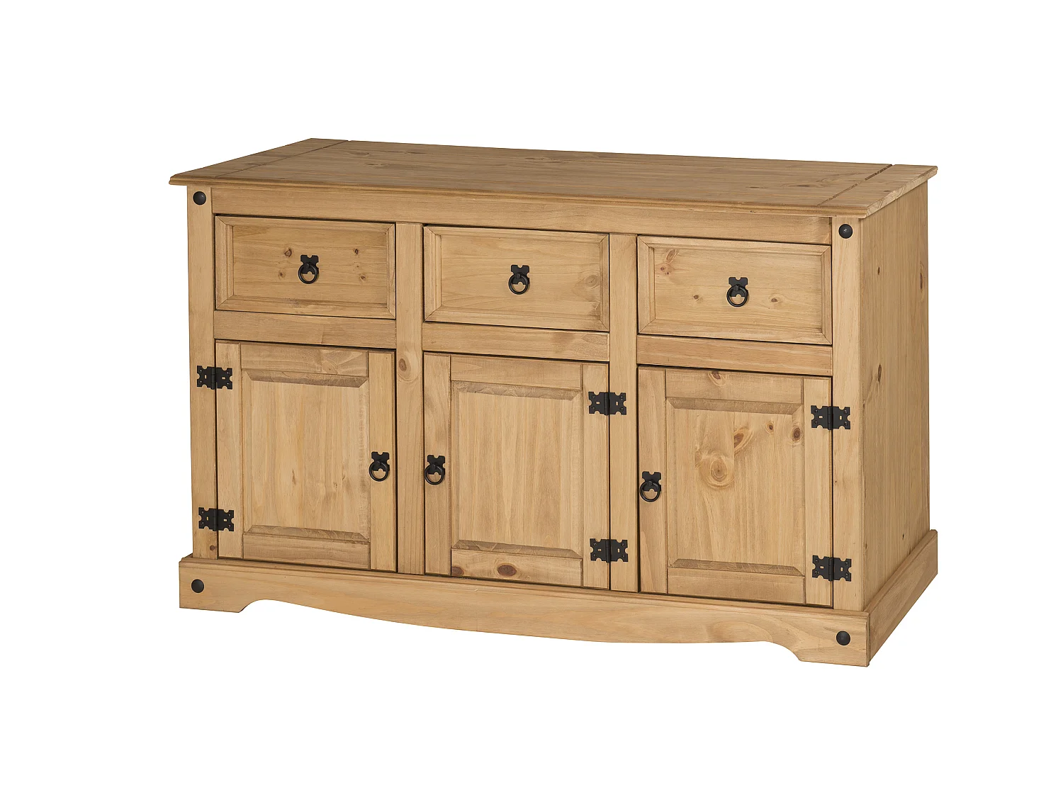 Mercers Furniture Corona 3 Door 3 Drawer Sideboard Cabinet Cupboard Dresser Solid Wood Pine with Mexican Styling Wooden