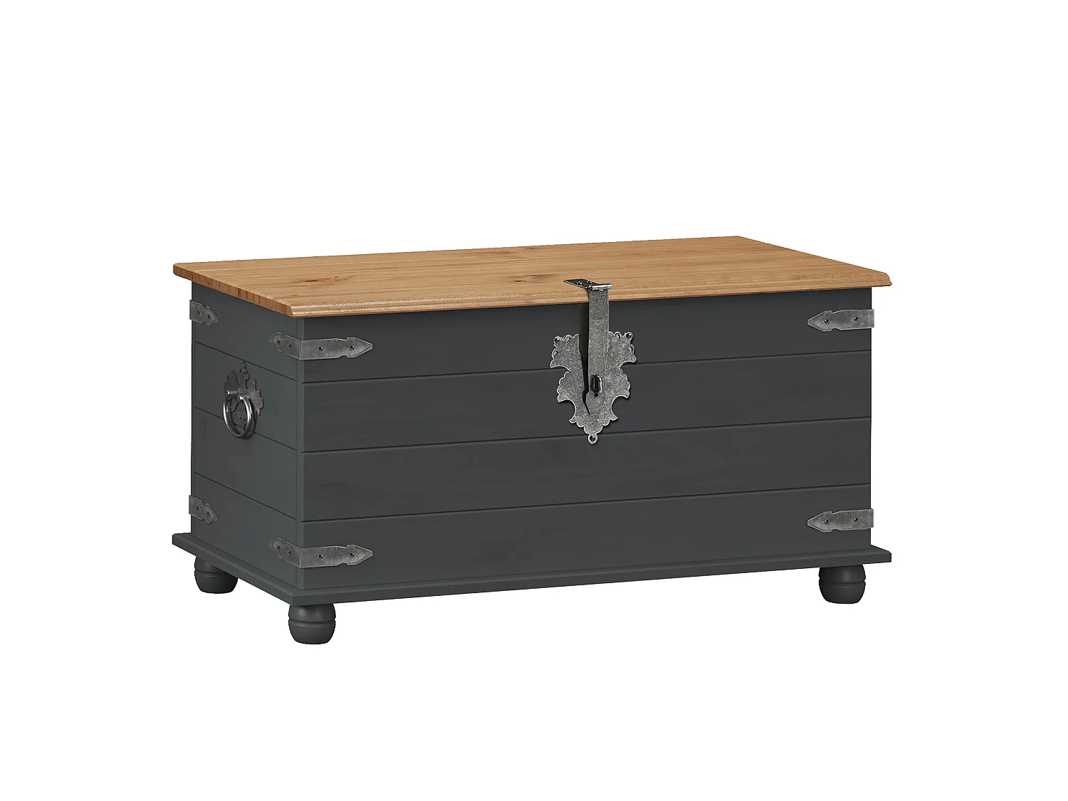 Mercers Furniture Corona Charcoal Blanket Box Storage Chest Ottoman Toy Trunk Solid Wood Mexican Pine Wooden Dark Grey Bedroom