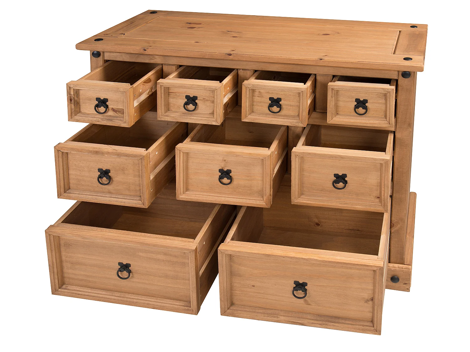 Mercers Furniture Corona 9 Drawer Merchants Chest Sideboard 4+3+2 Drawers Solid Wood Pine Wooden with Mexican Styling