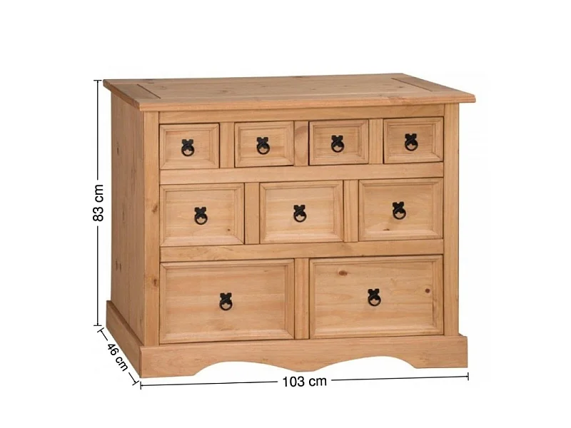 Mercers Furniture Corona 9 Drawer Merchants Chest Sideboard 4+3+2 Drawers Solid Wood Pine Wooden with Mexican Styling